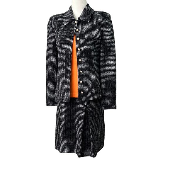 Vintage St John Santana wool Knit set of 3 jacket pleated skirt shell size small - Picture 1 of 11